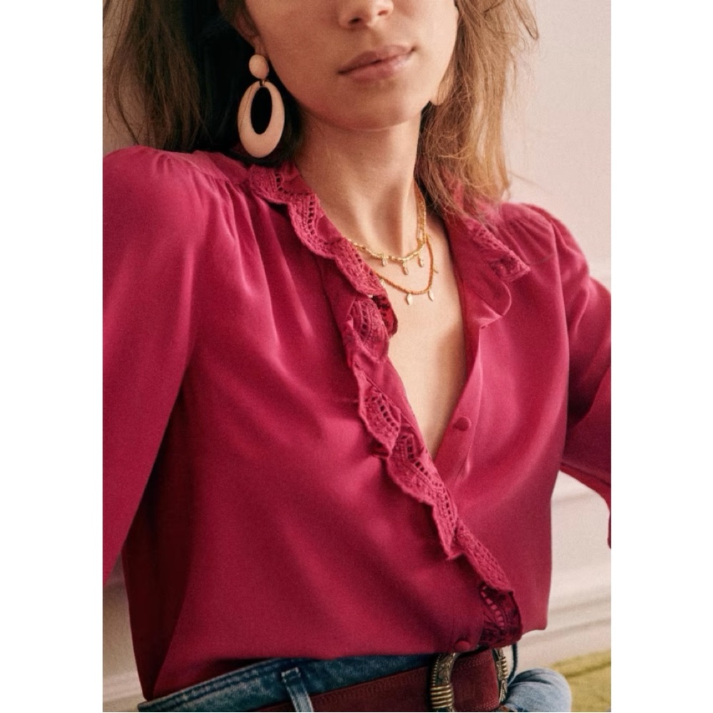 NWT Sézane Silk Blouse in Magenta size 6
